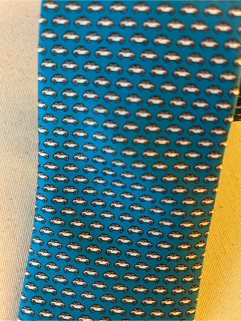 Beep beep Turquoise & White Micro-Car Pattern Tie - New
